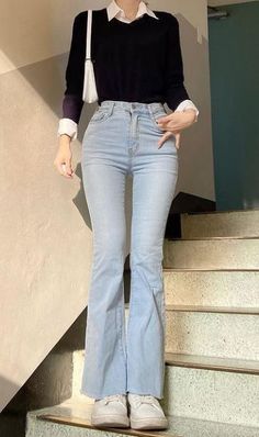 Formal Outfit Ideas Aesthetic, Formal Outfits For Women For School, Business Casual Outfits For High School, Body Fit Dress Outfit Korean, Formal College Outfit, Clean Sophisticated Outfits, Spring Korean Outfit Casual, College Elegant Outfit, Light Blue Jeans Outfit Spring