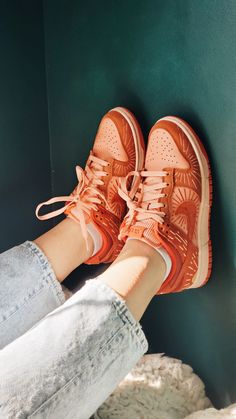 Pair of orange, pink, yellow and red winter solstice inspired dunk sneakers Fits To Wear With Dunks, Womens Dunks Low, Nike Womens Dunks, Women’s Nike Dunks, Nikes Aesthetic, Nike Dunk Aesthetic, Cute Dunks, Womens Dunks, Nike Dunk Women