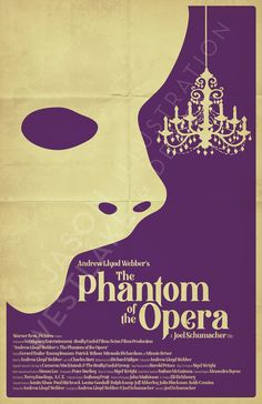 the phantom of the opera poster with chandelier hanging from it's head