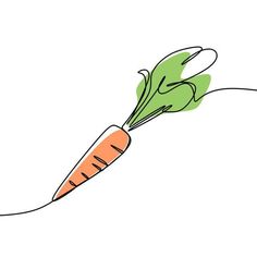 a drawing of a carrot with green leaves on it's tip and the end of its tail