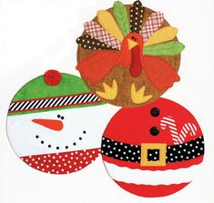 three paper turkeys and a christmas ornament