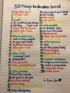 a handwritten list with the words 50 things to do when bored written on it