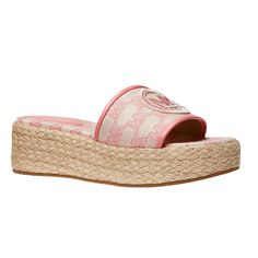 Sadler Logo Jacquard And Jute Wedge Sandal In Tea Rose Mfsrp: $125.00 Sporty Silhouette. Signature Details. The Sadler Sandal Is The Best Of Both Worlds. Defined By An Embossed Logo Charm, This Pair Is Crafted From Logo Jacquard And Set On A Jute Wedge Sole For Easy Day-Long Wear. Team It With Your Favorite Pair Of Jeans. Wedge Sandal Logo Jacquard 77% Cotton/23% Polyester Lining: Polyurethane Blend Open Toe Slip On Heel Height: 2" Heel Type: Wrapped Style: 49s3sdfa1y Imported Brand New In Box Spring Pink Wedge Sandals With Woven Sole, Michael Kors Platform Wedge Sandals For Summer, Michael Kors Summer Wedge Sandals, Pink Slip-on Wedge Sandals For Summer, Michael Kors Platform Wedge Sandals For Beach, Michael Kors Wedge Heel Sandals For Summer, Michael Kors Summer Beach Wedge Sandals, Michael Kors Summer Wedge Heel Sandals, Michael Kors Summer Wedge Sandals For Beach