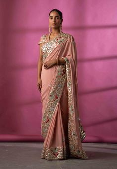 Rachit Khanna, Peach Lehenga, Heavy Lehenga, Gota Patti Saree, Designer Sarees Wedding, India Shopping, Cutout Blouse, Sarees Wedding, Gota Work