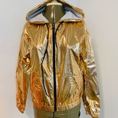 New Material Girl Active (M) Hooded Jacket Bomber Sz M Gold $44.50 Casual Hooded Metallic Outerwear, Trendy Winter Hoodie Windbreaker, Winter Hoodie Windbreaker, Trendy Hooded Outerwear With Double-lined Hood, Casual Metallic Outerwear For Fall, Gold Long Sleeve Outerwear For Streetwear, Trendy Hooded Jacket With Zipper, Trendy Hooded Jacket With Zipper Closure, Trendy Hooded Fall Windbreaker