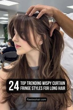 24 Top Trending Wispy Curtain Fringe Styles For Long Hair Wispy Curtain Fringe, Fringe Styles, Styles For Long Hair, Bangs For Round Face, Hair Mistakes, Curtain Fringe, Fringe Hairstyles