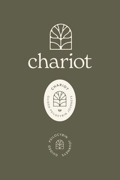 the logo for chariot, an italian restaurant with white lettering on a dark green background