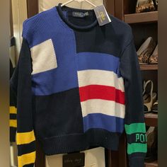 Polo Ralph Lauren Limited Edi Motion Cable Knit Sweater, New With Tag, Xs Designer Blue Sweater For Fall, Designer Blue Long Sleeve Sweater, Designer Long Sleeve Blue Sweater, Designer Blue Sweater For Winter, Designer Blue Tops For Fall, Blue Patchwork Crew Neck Sweater, Designer Blue Tops For Winter, Polo Ralph Lauren Sweater, Lambswool Sweater