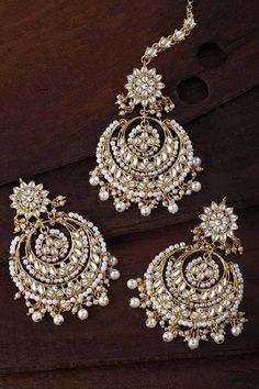 Buy Women's Alloy Maang Tikka With Earring in White - Front Maang Tikka With Earrings, Pearl Earring Set, Western Clothing, Maang Tikka, Clothing Fabric, Pearl Earring, Jewellery Set, Western Outfits, Base Metal