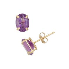 Sparkling oval-cut amethyst stones make these 10k gold stud earrings a dazzling choice. Click on this JEWELRY & WATCHES GUIDE to learn about fit, styles, materials and more!EARRING DETAILS Length: 8 mm Backings: post Metal: 10k gold STONE DETAILS Stone type: genuine amethyst Cut: oval Setting: prong Size: One Size. Color: Purple. Gender: female. Age Group: adult. Purple Stud Earrings, Stud Aesthetic, Gold Oval Earrings, Purple Amethyst Earrings, Earrings Aesthetic, Post Metal, Oval Stud Earrings, Golden Earrings, Oval Earring