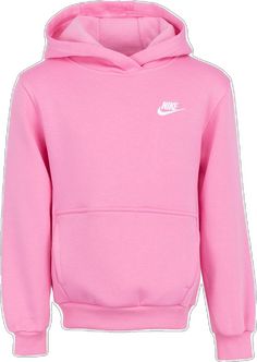 Pink Fleece Hoodie Sportswear, Pink Fleece Sportswear Hoodie, Pink Fleece Hoodie For Sportswear, Nike Cotton Hoodie With Adjustable Hood, Pink Fleece Hoodie With Ribbed Cuffs, Sports Hoodie With Kangaroo Pocket In Pink, Nike Sporty Hoodie With Fleece Lining, Pink Sports Hoodie With Double-lined Hood, Spring Hoodie With Fleece Lining