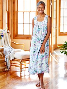 Ultra Feminine Style, Womens Sleepwear, Sleepwear For Women, Vermont Country Store, Eileen West, Sleeveless Gown, Nightgowns For Women, Country Store, Vintage Floral Print