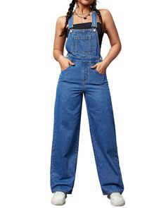 PRICES MAY VARY. 【Adjustable】Adjustable buckle straps and bib flap pocket add a trendy touch to these Flvsun women's overalls, featuring a modified racerback and square-cut neckline. 【Clasic Design】Classic five-pocket design and straight legs with full-length hems that can be rolled for a cropped look make these denim overalls versatile and stylish. Suitable for any casual occasion】From schoolyard to city streets, these regular fit denim overalls for women are perfect for a casual or chic look, Overalls For Tall Women, Cute Overalls Aesthetic, 70s Overalls Outfit, Baggy Overalls Outfit 90s, Amazon Overalls, Baggy Overalls Outfit, 90s Overalls Outfit, Hoco Overalls, Cheap Overalls