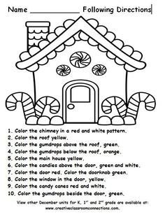 a worksheet for children to learn how to write and color the gingerbread house