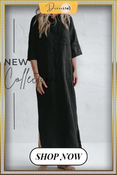 Linen Button Pockets Shirt Maxi Dress Summer Half Sleeve Shirt Dress With Buttons, Casual Half Sleeve Shirt Dress With Buttons, Casual Buttoned Maxi Dress For Work, Casual Summer Maxi Dress With Button Cuffs, Summer Maxi Dress With Button Cuffs, Casual Button-up Maxi Dress With Button Cuffs, Casual Relaxed Fit Maxi Dress With Buttons, Casual Maxi Dress With Button Cuffs, Casual Collared Maxi Dress With Buttons