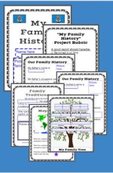 four family tree posters with the words my family history