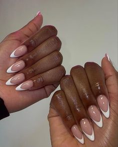 Wedding Guest Nails Almond Shape, Elegant Nail Designs Almond Shape, Short Nails For Dark Skin, Brown French Tip Nails Almond, Esthetician Headshots, French Tips Fall, Almond Shape Nail Designs, Nails For Dark Skin, Autumn Nail Inspo