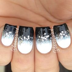 blk/wht/sprkls Black And White Nail, Black And White Nails, Black And White Nail Art, Black White Nails, White Nail Art, White Nail Designs, Black Nail Designs, White Nail