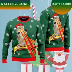 New Pizza Cat With Laser Eyes Ugly Christmas Sweater Cat Christmas Hat, Unique Ugly Christmas Sweater, Meaningful Christmas Gifts