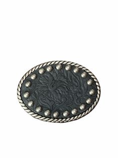 A black embossed leather belt buckle is a stylish choice! The embossed leather is accented with a little bling using decorative metal spots. The oval rope buckle is easy to add to your favorite belt. Dress up your outfit with a unique handmade buckle when your look needs a little extra something. The buckle can be paired with many of Brooklyn Buckles interchangeable snap belts.  This listing is for a buckle only but the belt can be purchased for an additional cost.  The buckle fits belts up to a Minimalist Fashion Winter, Cowboy Buckle, Womens Belt Buckles, Leather Belt Buckle, Womens Fashion Casual Outfits, Western Belt Buckles, Silver Belt Buckle, Badass Style, Silver Belts