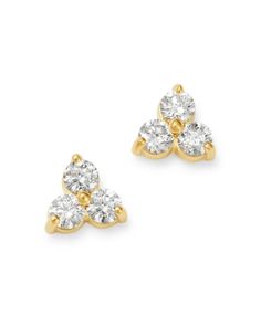 Bloomingdale's Diamond Three-Stone Stud Earrings in 14K Yellow Gold, 0.35 ct. t.w. - 100% Exclusive Three Diamond Earrings, Three Stone Earrings, Classic Diamond Earrings, Beaded Wedding Jewelry, Diamond Shape Earrings, Three Stone Diamond, Beaded Wedding, Tiny Stud Earrings, Stone Studs