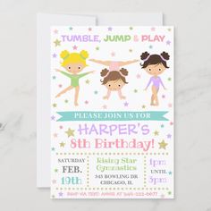 Gymnastics Birthday Invitation Gymnastics Invitation All designs are © NOTHING PANDA LLC Gymnastics Birthday Invitations Free, Birthday Invitation Card Template, Kids Gymnastics, Gymnastics Gifts