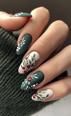 Christmas Nails Easy, Nail Swag, Fancy Nails, Green Nails