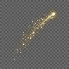 a gold sparkler on a dark background with light effects in the shape of a shooting star