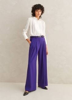 Fluid Pleat Front Wide-Leg Pant | ME+EM Office Styling, Stretch Leather Boots, Dark Neutrals, Flare Maxi Dress, Tux Shirt, Vest Layering, Navy Striped Shirt, Fall Closet, White Floral Blouse