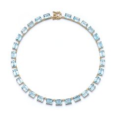 14kt Blue Topaz Anna Riviera Necklace Timeless and elegant in design, we adore the classic Riviera style necklace. Yummy emerald cut Swiss blue topaz gemstones set in solid gold. You will never want to take this luxurious necklace off. 14kt Yellow Gold 22.50gm Gold 10mm x 7mm Blue Topaz 15" in Length Signature Safety Latch Closure Made in New York Luxury Diamond-cut Blue Topaz Necklace, Luxury Faceted Emerald Cut Jewelry, Luxury Blue Topaz Gemstone Necklace, Formal Topaz Necklace In Fine Jewelry Style, Formal Topaz Fine Jewelry Necklaces, Formal Topaz Fine Jewelry Necklace, Emerald Cut Blue Topaz Yellow Gold Jewelry, Luxury Blue Topaz Necklace For Anniversary, Luxury Blue Topaz Necklaces For Anniversary