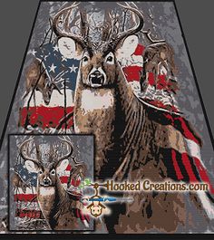 an american flag and deer are depicted in this cross stitch pattern