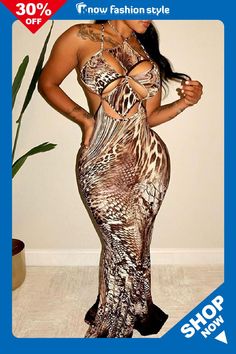 Sexy Snake Skin Print Hollow Out Backless Sleeveless Spaghetti Strap Mermaid Hem Formal Party Evening Bodycon Maxi Dress Bodycon Dress Formal, Bodycon Maxi Dress, Denim Jacket With Dress, Snake Skin Print, Formal Party Dress, Bodycon Maxi Dresses, Maxi Dress Wedding, Maxi Dress Online, Lace Dress Long