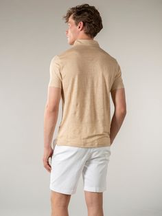 These Aurélien Linen Polo Shirt Beige for Men Medium symbolize Mediterranean style and ultimate comfort. A combination of traditional details and a contemporary twist. This model is made in  . The  Polo Shirts are made entirely by hand in Italy. For exclusive, luxurious and handmade Italian Polo Shirts you've come to the right place at Aurélien! Classic Beige Collared Polo Shirt, Classic Beige Polo Shirt With Collared Neckline, Elegant Fitted Polo Shirt For Semi-formal Occasions, Elegant Fitted Polo Shirt For Semi-formal Events, Classic Beige Polo Shirt, Elegant Johnny Collar Tops For Business Casual, Modern Formal Tops With Polo Collar, Elegant Semi-formal Polo Shirt, Classic Beige Polo Shirt With Johnny Collar