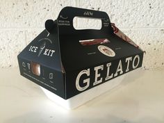 a black and white box with the word gelato on it