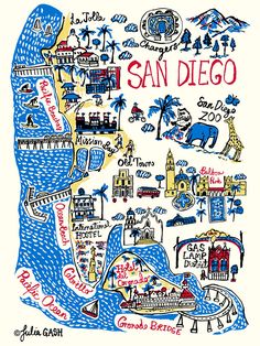 an illustrated map of san diego, california