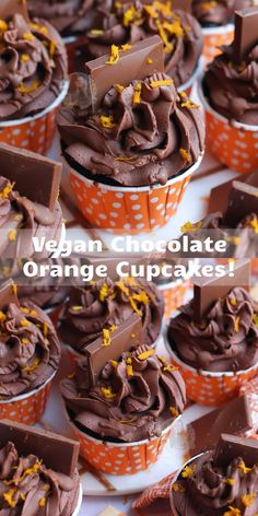 cupcakes with chocolate frosting and orange sprinkles