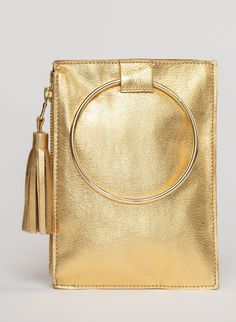 Beau & Ro Wristlet Metallic Gold / One Size The Metal Ring Wristlet | Gold Chic Gold Leather Clutch, Gold Leather Pouch Clutch, Gold Textured Leather Clutch Bag, Modern Gold Clutch With Detachable Handle, Gold Soft Leather Pouch Shoulder Bag, Gold Smooth Grain Shoulder Bag For Everyday Use, Luxury Gold Bag With Smooth Grain, Gold Soft Leather Party Bag, Gold Soft Leather Party Bags