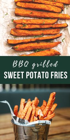 baked sweet potato fries in a basket with text overlay