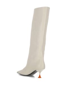 leather sculped heel boots from 3juin featuring ivory white, calf leather, contrasting panel detail, pull-on style, pointed toe, below-knee length and low sculpted heel. CIRCUMFERENCE: 38.0 Centimetres HEEL: 6.5 Centimetres HEIGHT: 41.0 Centimetres Sole height: 1.0 CentimetresGender: WomenMaterial: 100% CALF LEATHERColor: OXFOR IVORYMade in: ITProduct ID: 324W9008J0871107OXFOR IVORY*Import tax/duty will be calculated at checkout (If applicable) Modern White Heeled Boots With Sculpted Heel, White Knee-high Heeled Boots For Work, White Boots With Sculpted Heel For Work, White Pointed Toe Heeled Boots For Work, White Calf Leather Heeled Boots With Pointed Toe, Heel Boots, Ivory White, Calf Leather, Heeled Boots