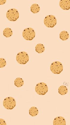 an image of cookies and chocolate chips on a pink background that is seamed together