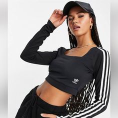 Never Worn, Nwt, Adidas Originals, 3 Stripe Crop Top, Scoop Neck Black Top. Size Small. Super Cute, But Did Not Coordinate For What I Bought It Forlost Receipt, Cant’t Return. Very Comfortable As Well. Full Sleeve Crop Top, Cropped Polo Shirt, Adidas Crop Top, Striped Tube Top, Adidas Branding, Adidas Top, Adidas Brand, Adidas Crop, Striped Long Sleeve Tee