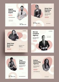 a set of four business banners with people in suits and ties, all on one page