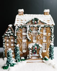 a gingerbread house decorated with christmas decorations