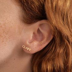 Add a touch of personal elegance to your style with our Custom Name Stud Earrings in 14K Solid Gold. Perfect for women seeking personalized earrings, these 14K Gold Custom Jewelry pieces make exquisite birthday gifts. Celebrate your unique identity or gift a loved one with this timeless piece, ensuring your name shines as brightly as the high-quality gold used in its creation. 14k solid gold handcrafted necklace 100% ethical sourced jewelry Material: 14k Solid Gold Earring Height: 4 mm / 0.15 in Personalized Dainty 14k Gold Earrings, Personalized Dainty Rose Gold Earrings, Personalized Drop Earrings For Anniversary, Tarnish Resistant 14k Gold Earrings For Gifts, Personalized Sterling Silver Earrings As Gift, Elegant Personalized Name Earrings, Classic Personalized 14k Gold Earrings, Personalized Sterling Silver Earrings For Her, Personalized Yellow Gold Sterling Silver Earrings