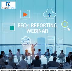 a group of people sitting around a conference table with the words eeo reporting webinar