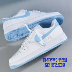 Color: Light Blue/White Shoe Width: Medium/D Flexible Collar Allows For Full Range Of Motion Full-Length Rubber Outsole For Traction Brand : Nike Country Of Origin : Imported Light Blue Air Force 1, Light Blue Sneakers, Sneakers Jordans, Air Shoes, Nike Fashion Shoes, Blue Air, Shoes Sneakers Jordans, White Shoe, Air Force Blue