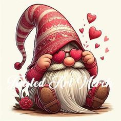 an image of a gnome with hearts coming out of his eyes and the words i love you written on it