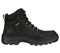 Surefooted comfort and protection deliver in Skechers Work : Burgin - Benafick. This waterproof lace-up work boot features a micro-suede upper with a steel moc toe and a cushioned Skechers Air-Cooled Memory Foam insole. | Skechers Men's Work: Burgin - Benafick ST Boots High-top Slip-resistant Work Boots For Safety, Black Abrasion-resistant Work Boots For Outdoor, Tactical Gore-tex Work Boots With Slip-resistance, Black Shock-resistant Safety Work Boots, Gore-tex Work Boots With Steel Toe For Safety, Embroidery Shoes, Jordan 11 Retro, Comfort Wear, Jordan 1 Retro High