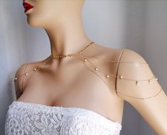 Gold Pearl Chain Body Chain As Gift, Gold Pearl Body Chain For Gift, Elegant Beaded Chain Body Jewelry As Gift, Elegant Handmade Gold Body Jewelry, Gold Body Jewelry With Pearl Chain As Gift, Gold Body Jewelry With Pearl Chain For Gift, Handmade Gold Body Chain Gift, Dainty Chain Body Jewelry For Wedding, Gold Pearl Body Jewelry With Pearl Chain