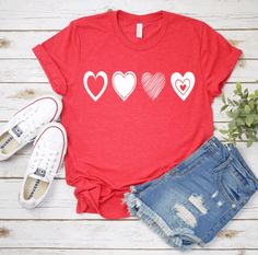 This is an Adult Sized Unisex t-shirt with hearts. This shirt is perfect to recognize heart month or for Valentine's Day! Your choice of colors. All have white hearts except the white shirt has red hearts.  It is a super soft premium Bella Canvas brand heathered shirt, 52% cotton, 48 % polyester.  Refer to size chart in listing for sizing details. Shirts run true to size for a unisex fit.  Size down if you prefer a more fitted shirt.  Design is high quality heat transfer vinyl, pressed with a co Heart Month, Iron Design, White Hearts, Fitted Shirt, Heart Shirt, Red Hearts, Mothers Day Shirts, Valentines Day Hearts, Love Shirt